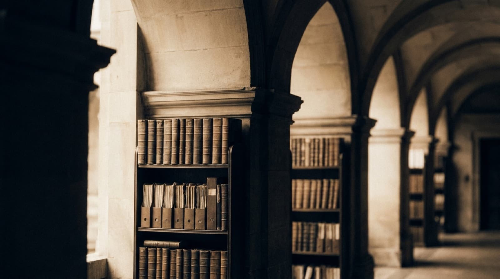 Stone cloister, institutional calm