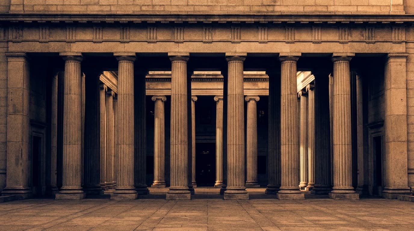 Columnas clásicas de un palacio de justicia peruano